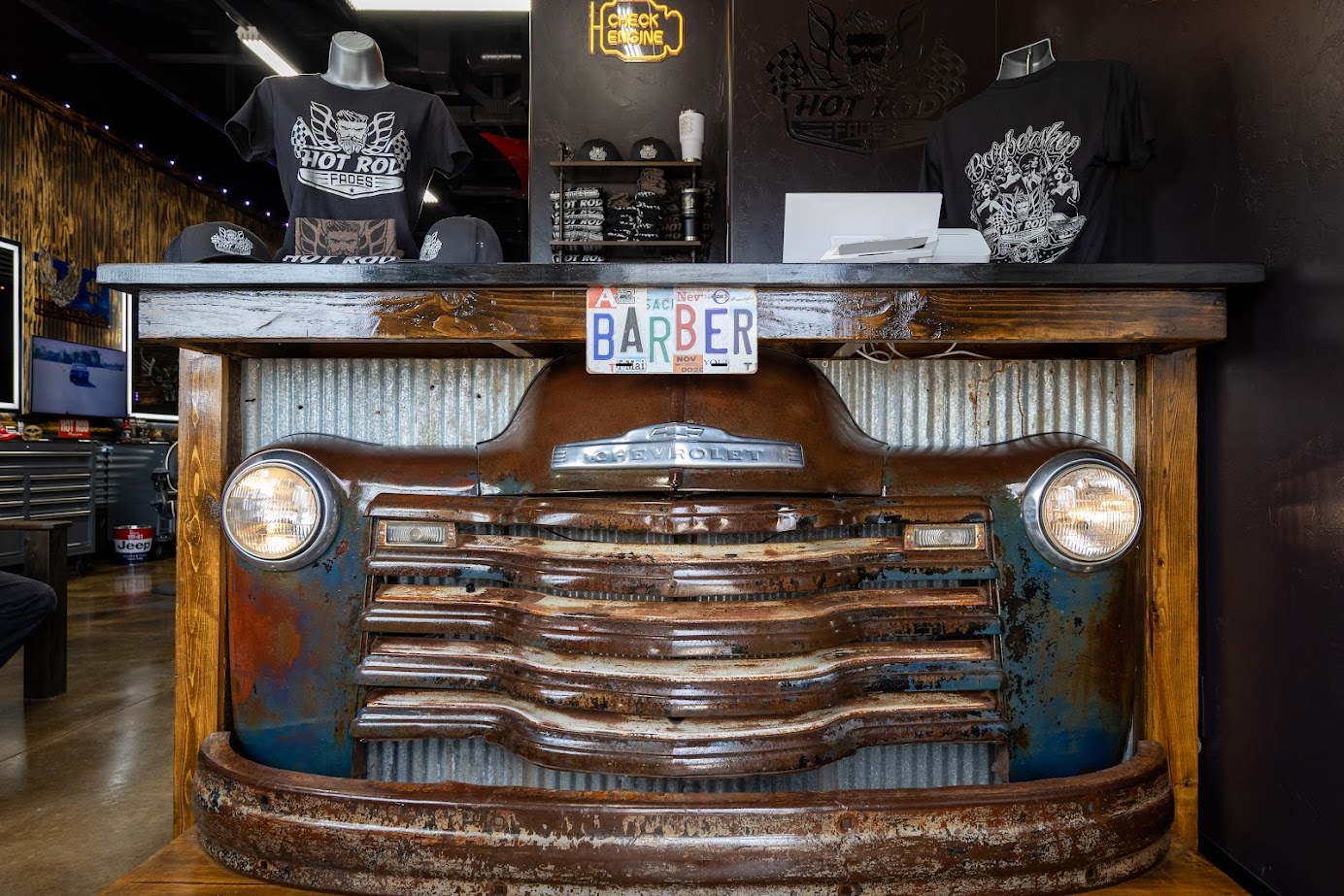 Racing memorabilia and automotive decor details